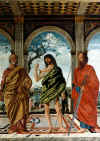foto R.Pellizzon Otus Pala di Lattanzio da Rimini raffigurante S. Giovanni Battista fra S. Pietro e S. Paolo (fine XV inizio XVI secolo).